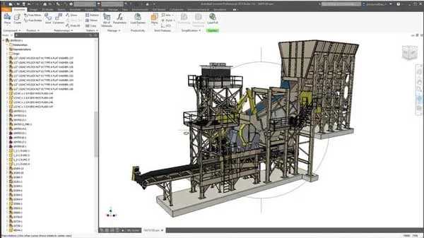 Modello tridimensionale di impianto o macchina sviluppato in CAD